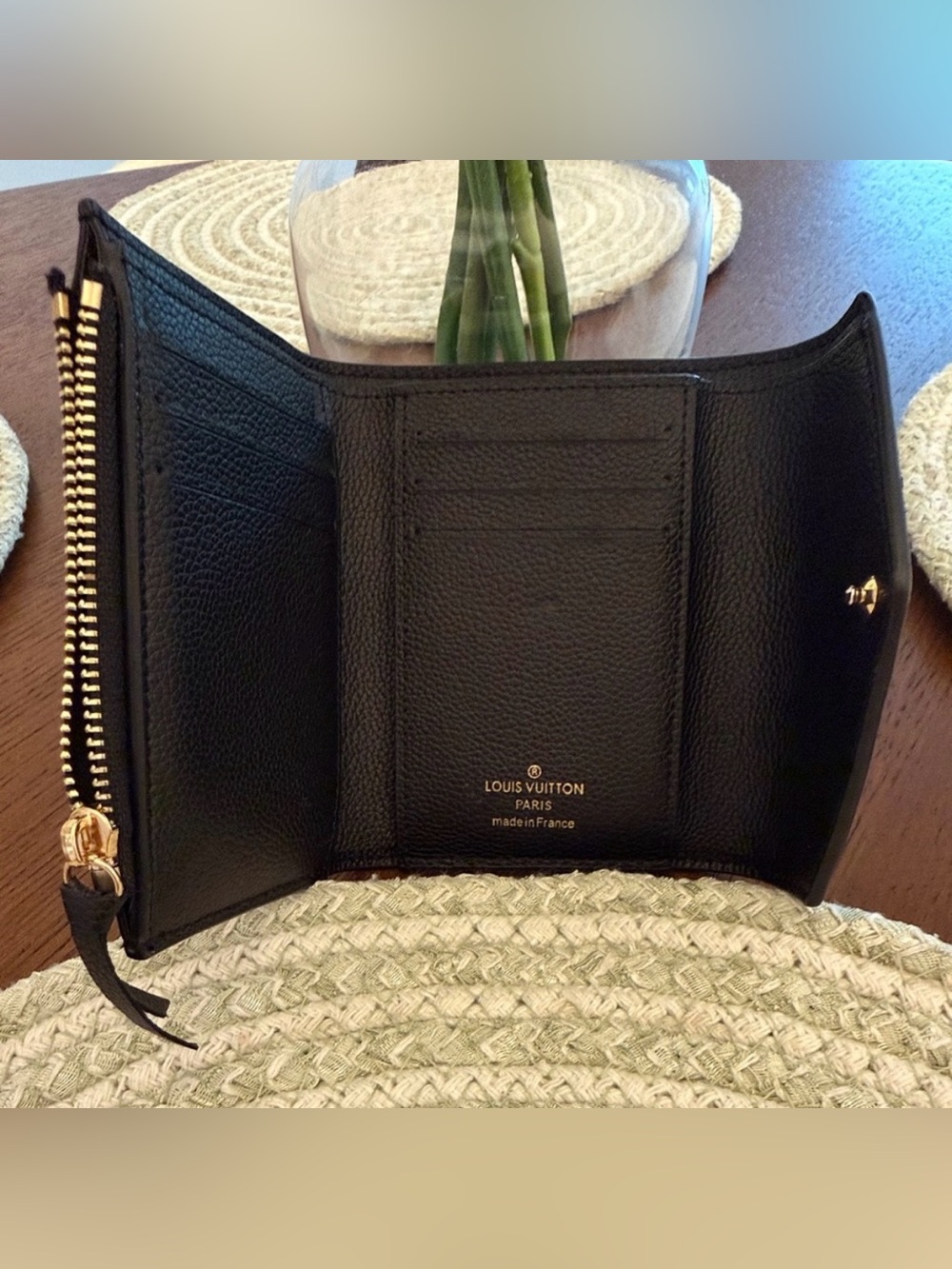 Black LV Embossed Monogram Envelope Wallet with Gold Snap - Picture 2 of 2